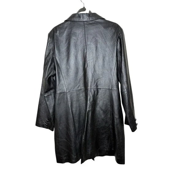 Vintage USA Leather Coat Women's 3X Black Button Front Jacket Pockets Soft 90's - Picture 2 of 12